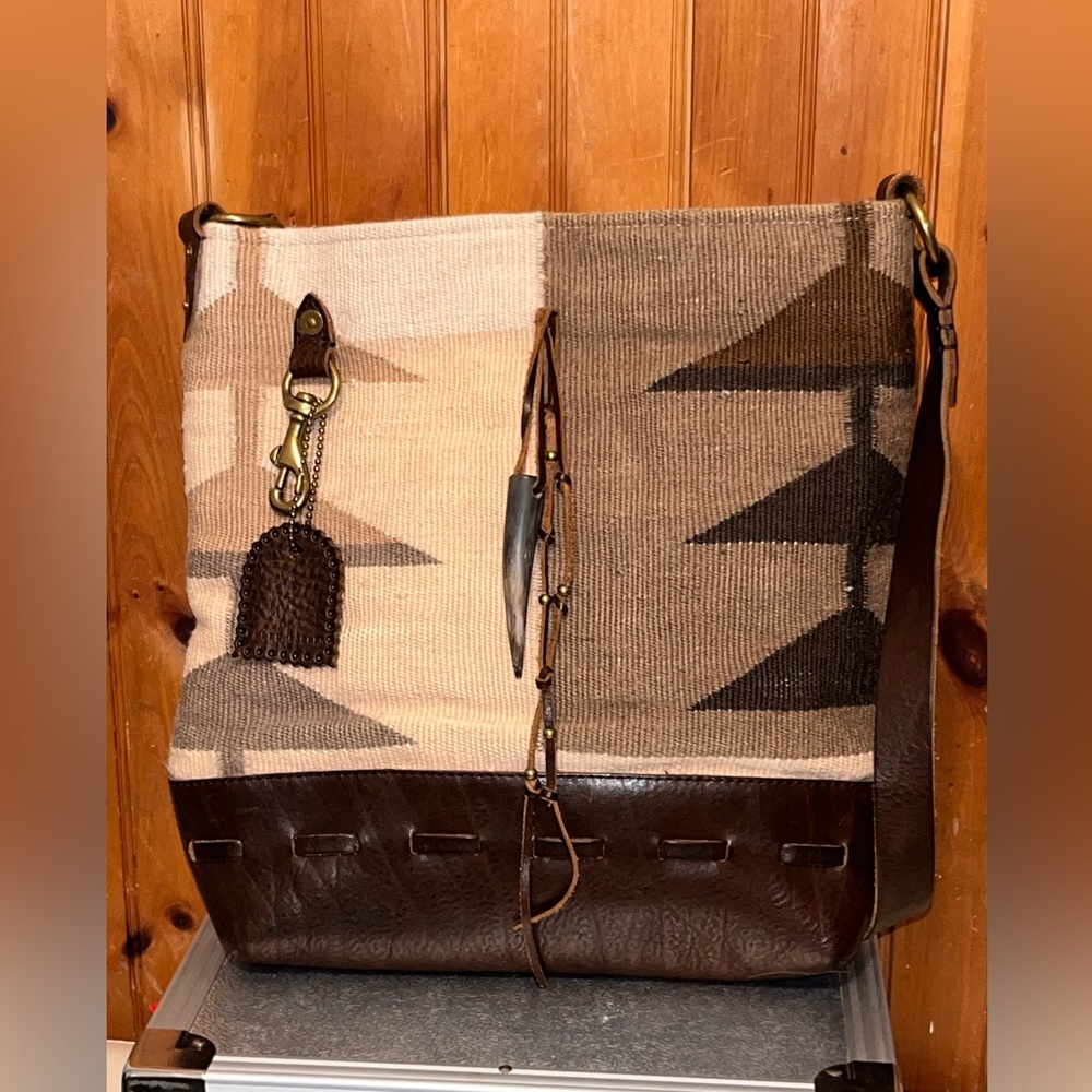 Ralph Lauren Navajo Aztec Leather Wool Bag